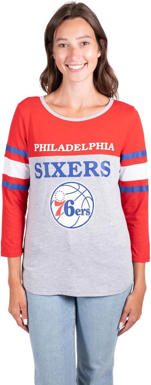 Ultra Game Philadelphia 76ers Women's Standard T Raglan Baseball 3/4 Long Sleeve Tee Shirt|Philadelphia 76ers - UltraGameShop