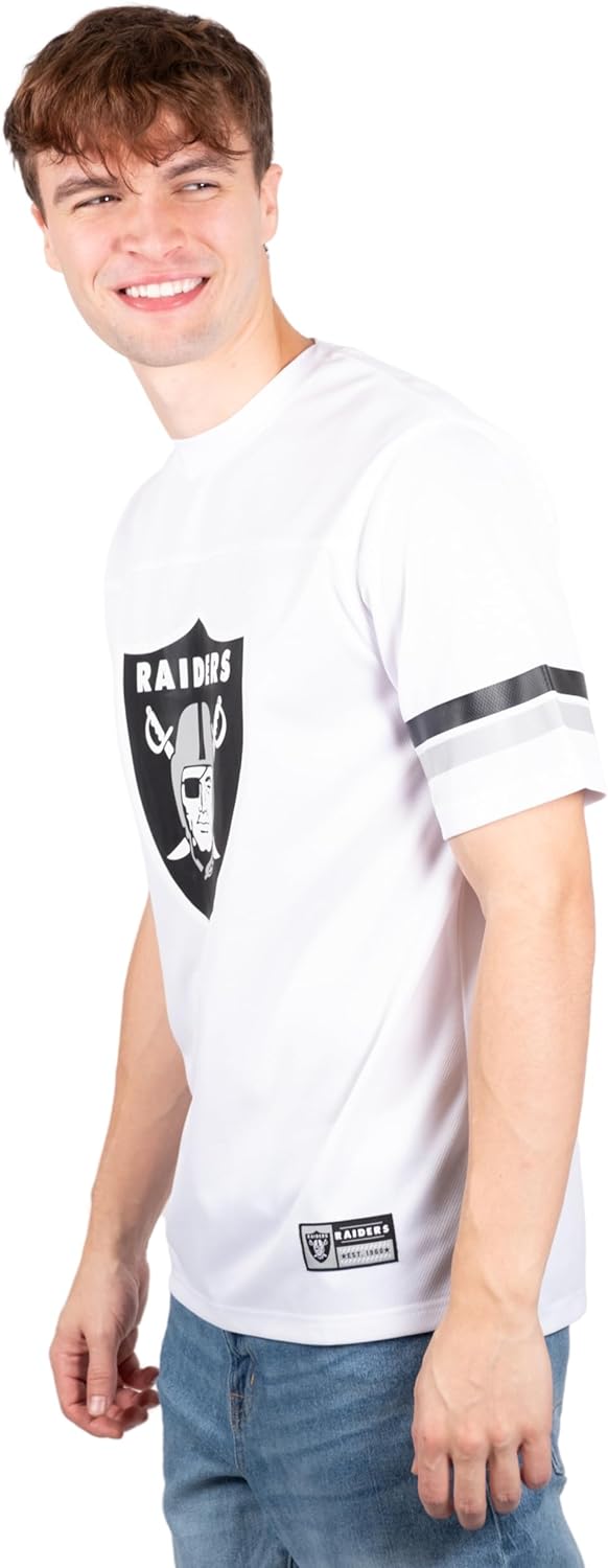 Ultra Game NFL Mens Standard Jersey Crew Neck Mesh Stripe T-Shirt|Las Vegas Raiders - UltraGameShop