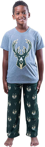 Ultra Game NBA Milwaukee Bucks Boys 2 Piece Tee Shirt & Lounge Pants Pajama Set| Milwaukee Bucks - UltraGameShop