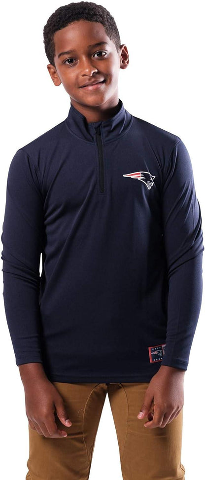 Ultra Game NFL New England Patriots Youth Super Soft Quarter Zip Long Sleeve T-Shirt|New England Patriots - UltraGameShop