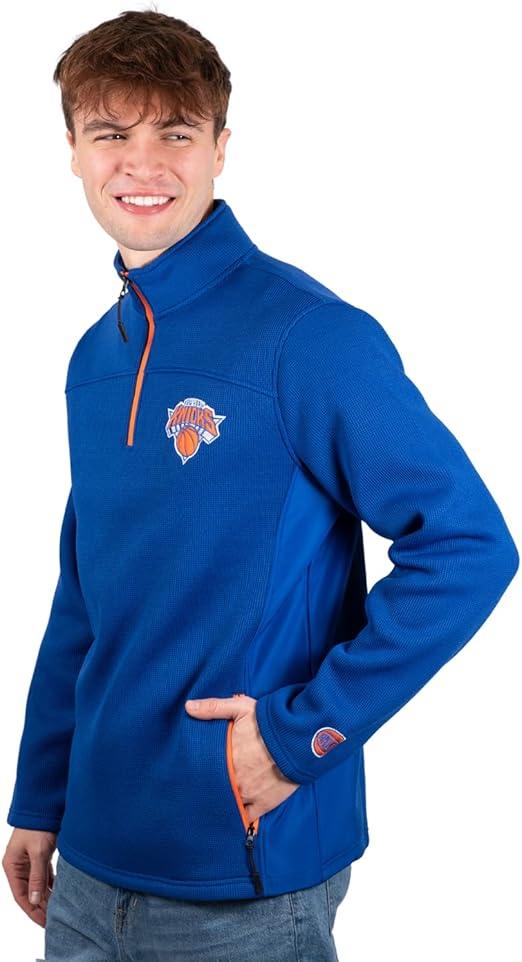 Ultra Game New York Knicks Men's Quarter Zip Fleece Pullover Sweatshirt with Zipper Pockets|New York Knicks - UltraGameShop