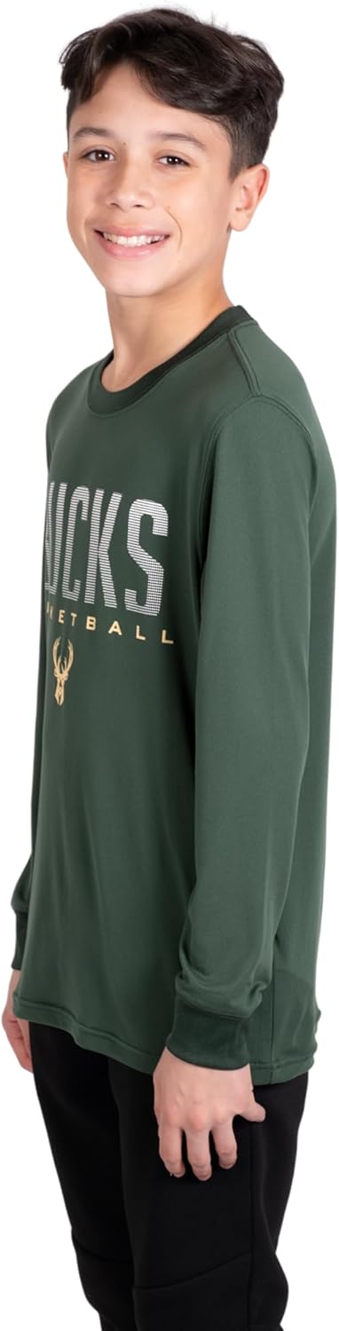 Ultra Game NBA Milwaukee Bucks Boys Super Soft Long Sleeve Active T-Shirt|Milwaukee Bucks - UltraGameShop