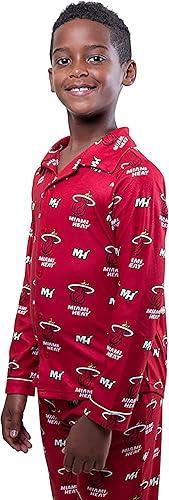 Ultra Game NBA Miami Heat Boys 2-Piece Loose-fit Button Down Pajamas Set|Miami Heat - UltraGameShop