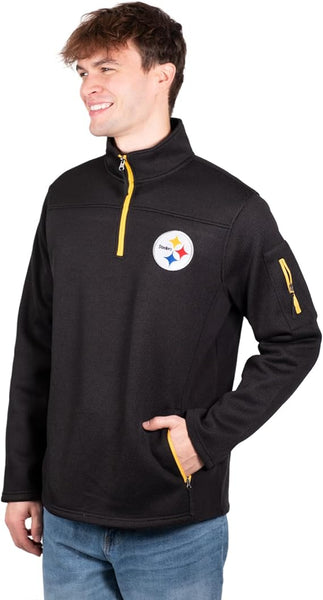 Ultra Game Men's Quarter-Zip Fleece Pullover Sweatshirt with Zipper Pockets Pittsburgh Steelers