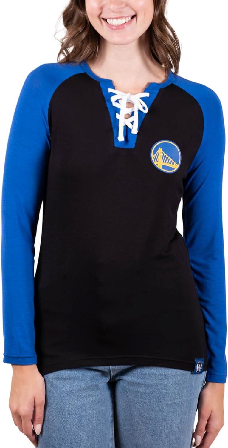 Ultra Game NBA Golden State Warriors Women's Super Soft Long Sleeve Lace-up Shirt|Golden State Warriors - UltraGameShop