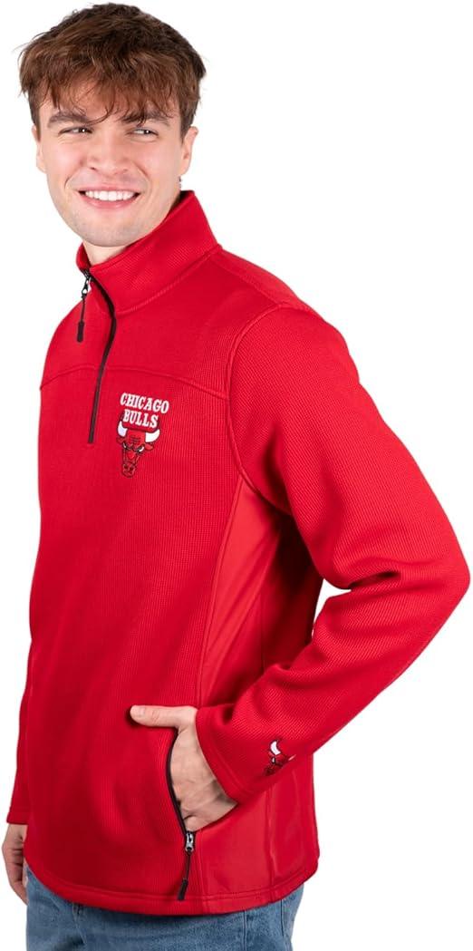 Ultra Game Chicago Bulls Men's Quarter Zip Fleece Pullover Sweatshirt with Zipper Pockets|Chicago Bulls - UltraGameShop