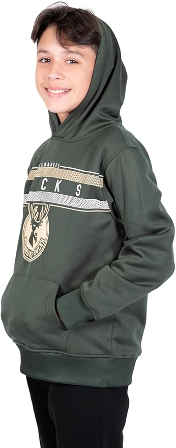 Ultra Game NBA Milwaukee Bucks Boys Super Soft Poly Midtwon Pullover Hoodie Sweatshirt|Milwaukee Bucks - UltraGameShop