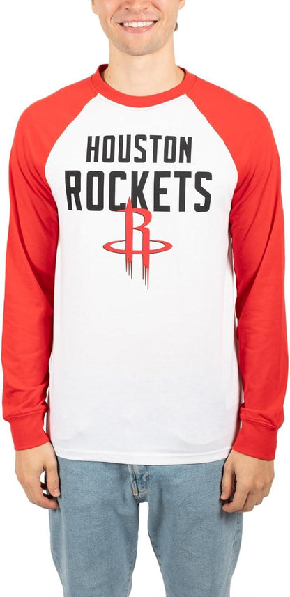 Ultra Game NBA Houston Rockets Men's Super Soft Raglan Baseball T-Shirt |Houston Rockets - UltraGameShop