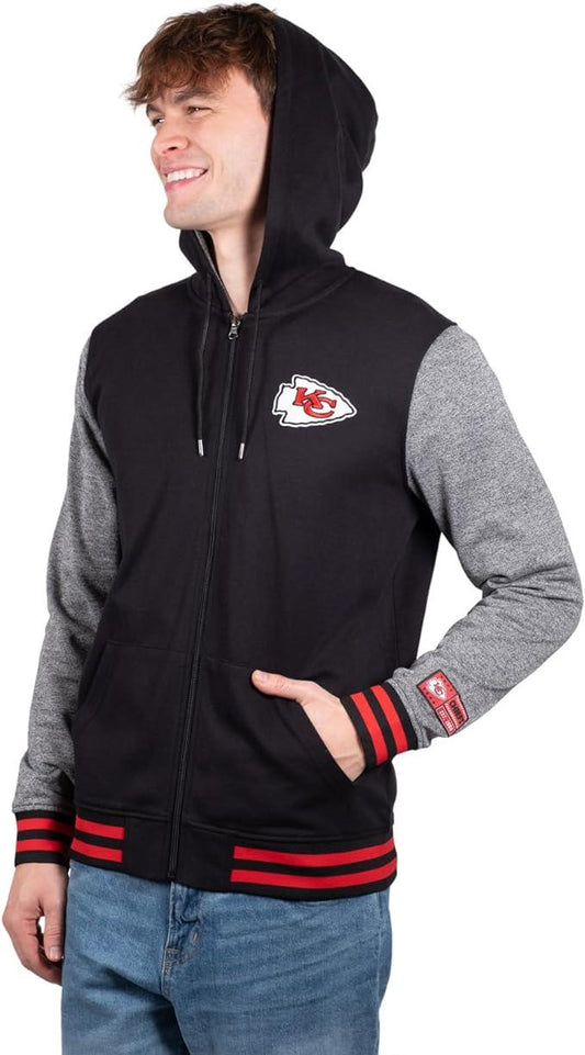 Ultra Game NFL Kansas City Chiefs Mens Full Zip Soft Fleece Letterman Varsity Jacket Hoodie|Kansas City Chiefs - UltraGameShop