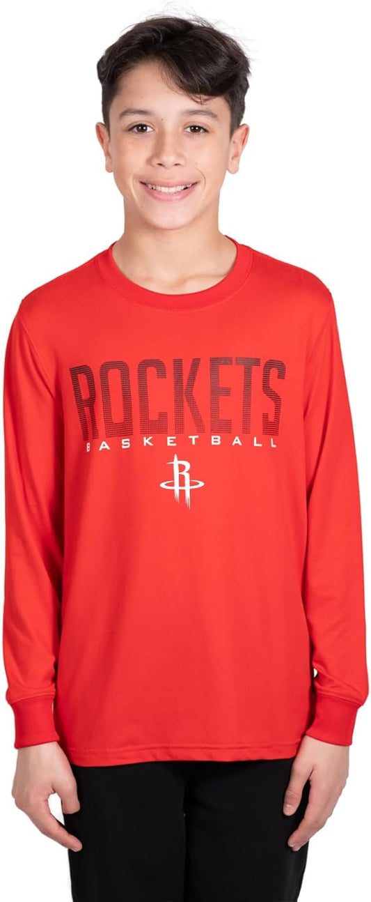 Ultra Game NBA Houston Rockets Boys Super Soft Long Sleeve Active T-Shirt|Houston Rockets - UltraGameShop