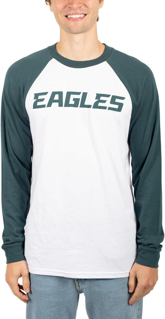 Ultra Game NFL Mens Super Soft Raglan Baseball Long Sleeve T-Shirt| Philadelphia Eagles - UltraGameShop