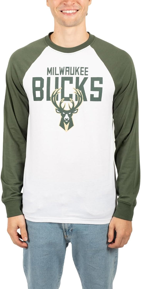 Ultra Game NBA Milwaukee Bucks Men's Super Soft Raglan Baseball T-Shirt |Milwaukee Bucks - UltraGameShop