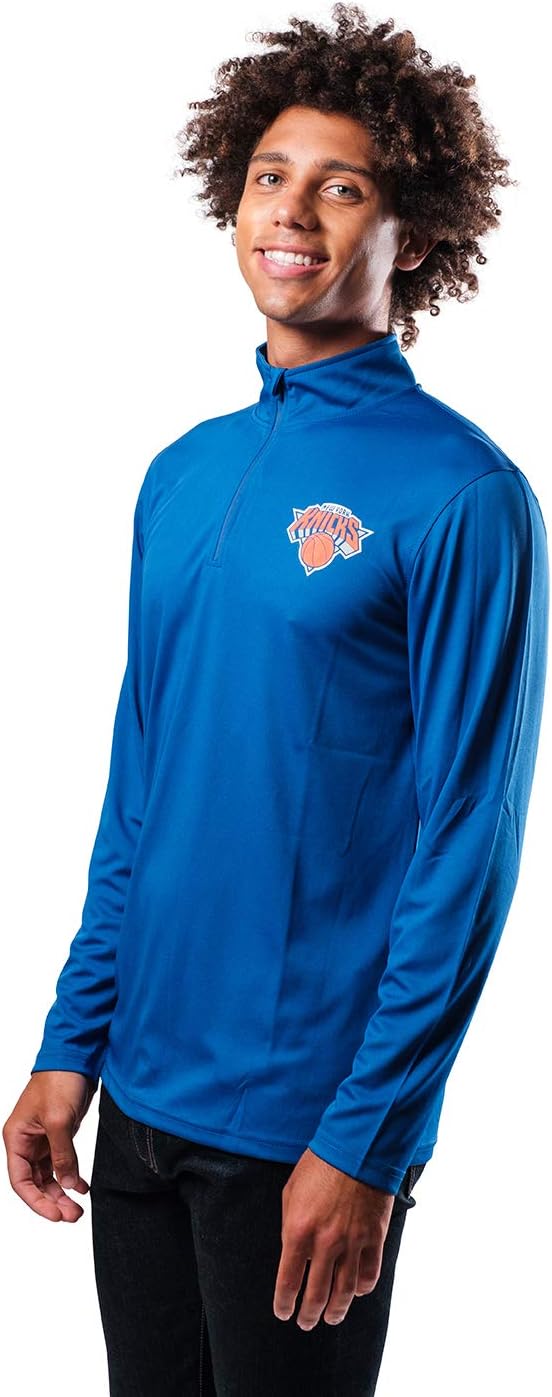 Ultra Game NBA New York Knicks Men's Quarter Zip Long Sleeve Pullover T-Shirt|New York Knicks - UltraGameShop