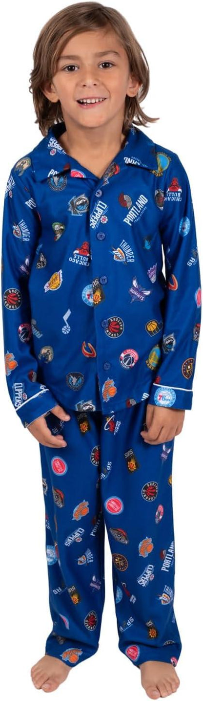 Ultra Game NBA Official Youth 2-Piece Super Soft Button Down Pajamas Set, Multi-Team, Boys Sizes|Multi-Team