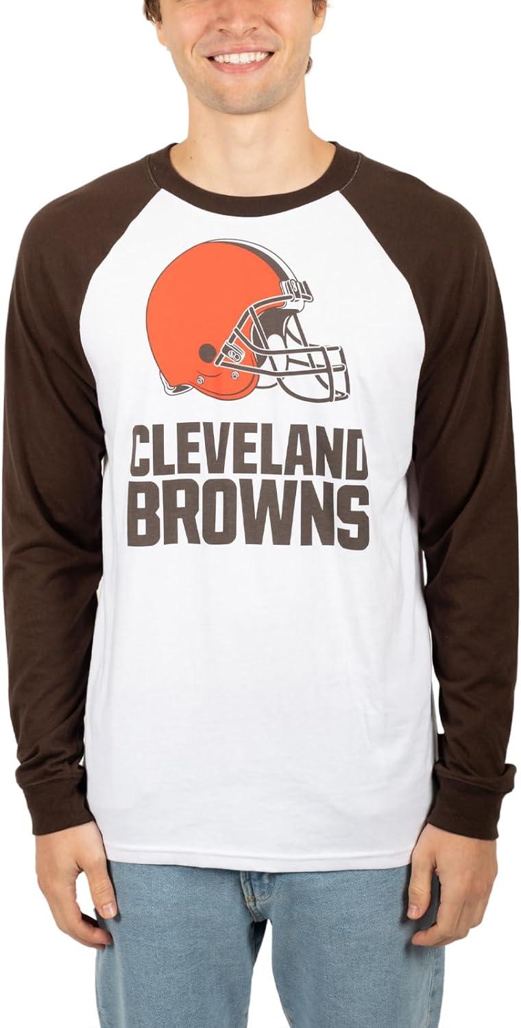 Ultra Game NFL Mens Super Soft Raglan Baseball Long Sleeve T-Shirt| Cleveland Browns - UltraGameShop