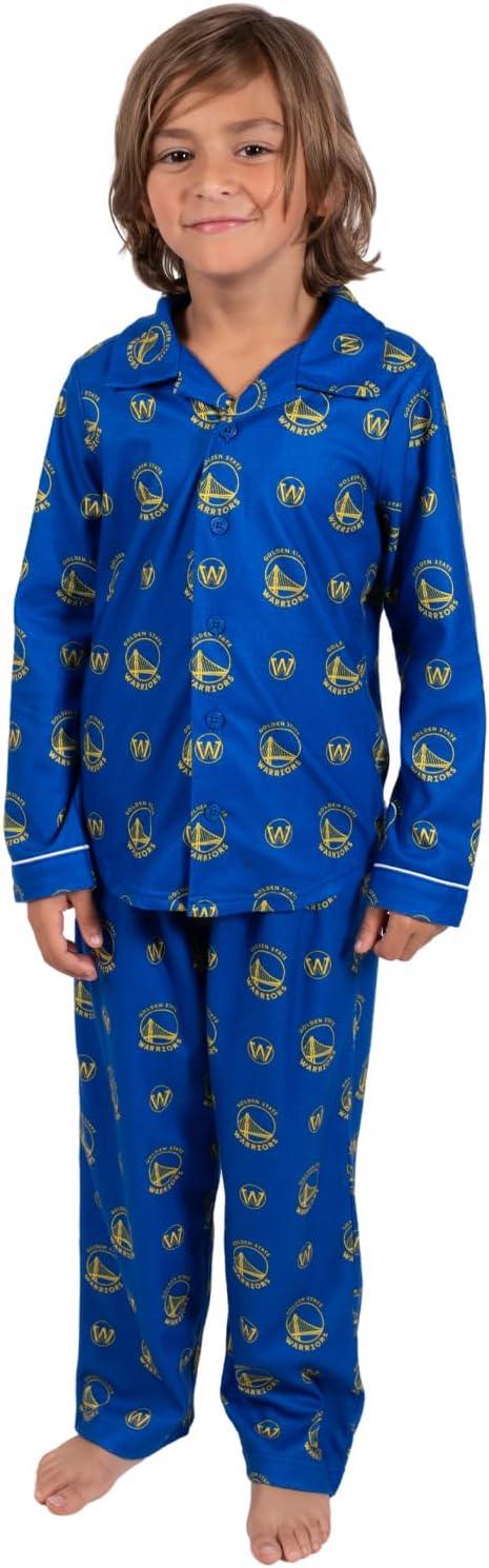 Ultra Game NBA Official Youth 2-Piece Super Soft Button Down Pajamas Set, Golden State Warriors, Boys Sizes|Golden State Warriors