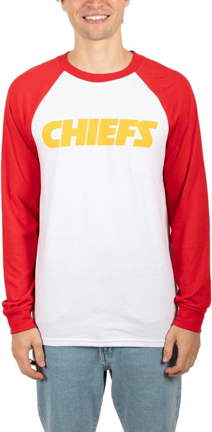 Ultra Game NFL Mens Super Soft Raglan Baseball Long Sleeve T-Shirt| Kansas City Chiefs - UltraGameShop