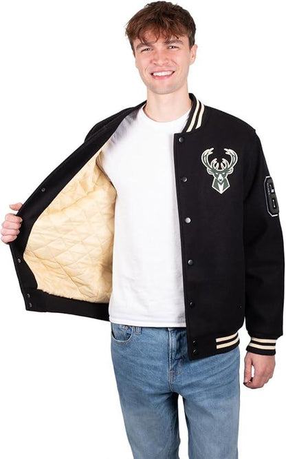 Ultra Game Men's Milwaukee Bucks Game Time Varsity Jacket|Milwaukee Bucks - UltraGameShop