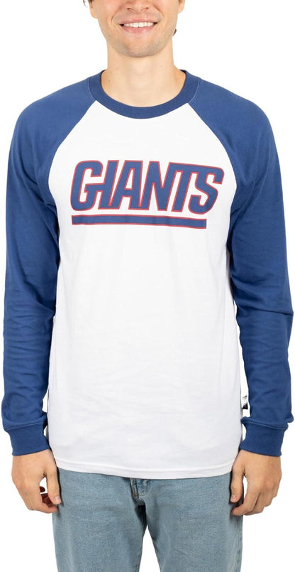 Ultra Game NFL Mens Super Soft Raglan Baseball Long Sleeve T-Shirt| New York Giants - UltraGameShop