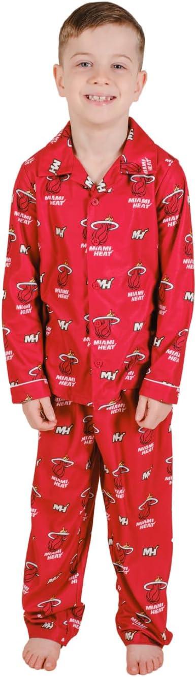 Ultra Game NBA Official Youth 2-Piece Super Soft Button Down Pajamas Set, Miami Heat, Boys Sizes|Miami Heat