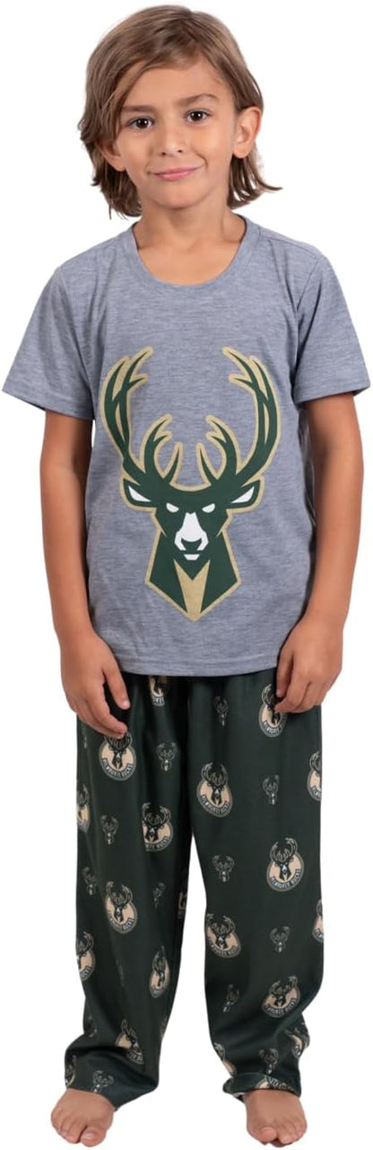 Ultra Game NBA Milwaukee Bucks Boys 2 Piece Tee Shirt & Lounge Pants Pajama Set| Milwaukee Bucks - UltraGameShop