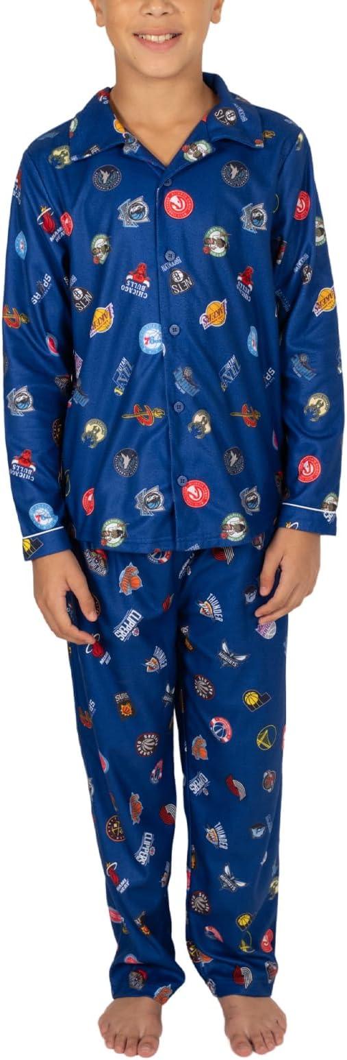 Ultra Game NBA Multi-Team Boys 2-Piece Loose-fit Button Down Pajamas Set|Multi-Team - UltraGameShop