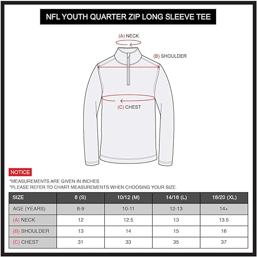Ultra Game NFL Arizona Cardinals Youth Super Soft Quarter Zip Long Sleeve T-Shirt|Arizona Cardinals