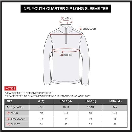 Ultra Game NFL Arizona Cardinals Youth Super Soft Quarter Zip Long Sleeve T-Shirt|Arizona Cardinals - UltraGameShop