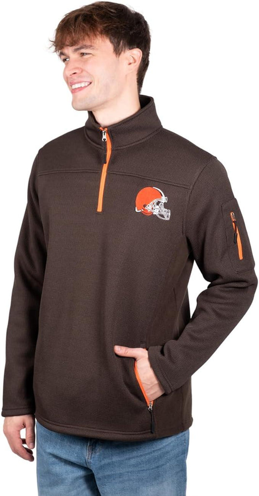 Ultra Game Men's Quarter-Zip Fleece Pullover Sweatshirt with Zipper Pockets Cleveland Browns - UltraGameShop