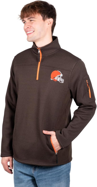 Ultra Game Men's Quarter-Zip Fleece Pullover Sweatshirt with Zipper Pockets Cleveland Browns