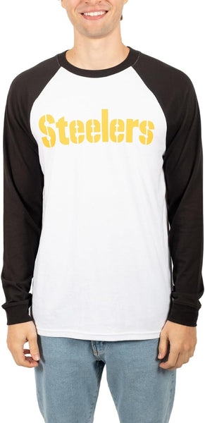 Ultra Game NFL Mens Super Soft Raglan Baseball Long Sleeve T-Shirt| Pittsburgh Steelers