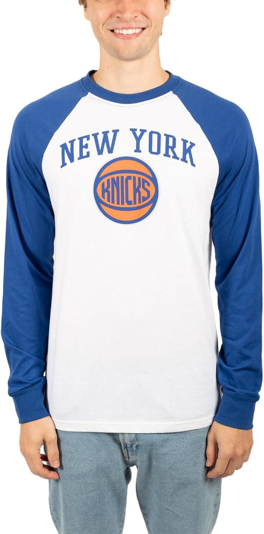 Ultra Game NBA New York Knicks Men's Super Soft Raglan Baseball T-Shirt |New York Knicks - UltraGameShop