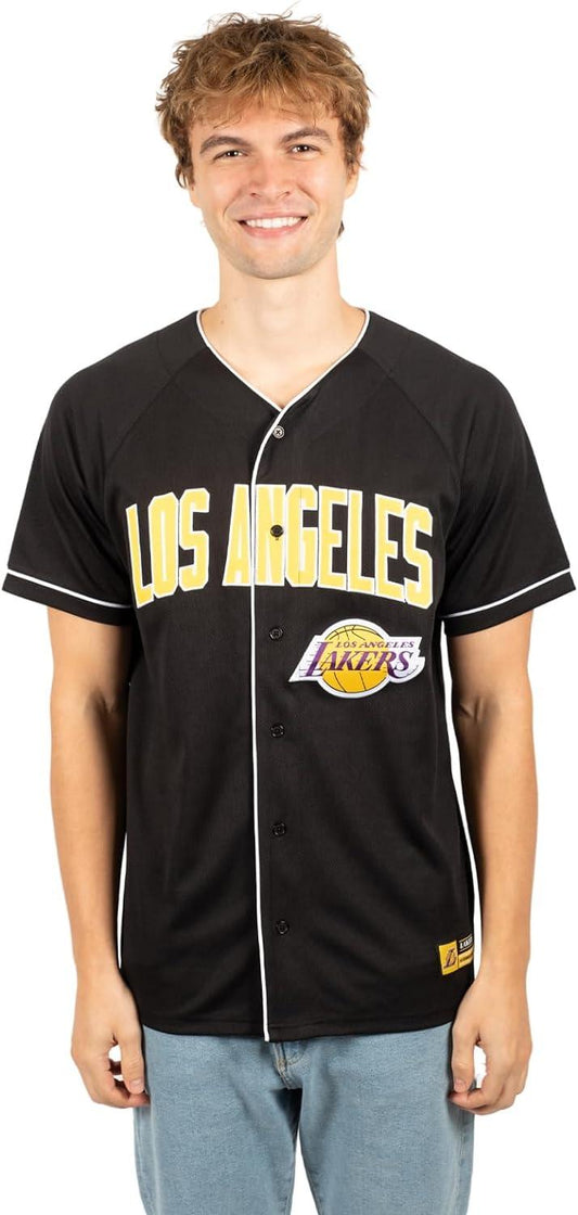 Ultra Game NBA Los Angeles Lakers Men's Mesh Button Down Baseball T-Shirt|Los Angeles Lakers - UltraGameShop