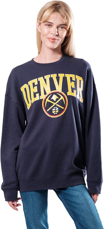 Ultra Game NBA Women's Denver Nuggets Extra Soft Fleece Distressed Oversized Pullover Sweatshirt | Denver Nuggets - UltraGameShop