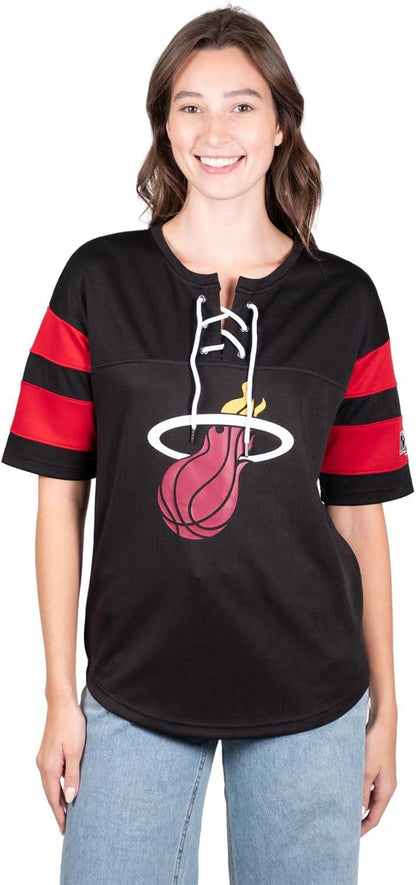 Ultra Game Women's Miami Heat Super Soft Mesh Lace-up Jersey Shirt | Miami Heat - UltraGameShop