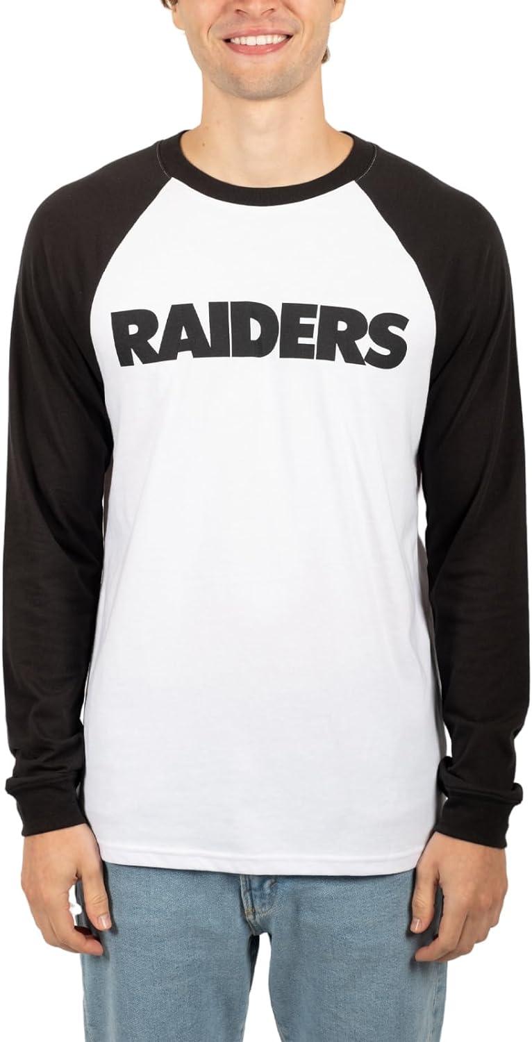 Ultra Game NFL Mens Super Soft Raglan Baseball Long Sleeve T-Shirt| Las Vegas Raiders - UltraGameShop