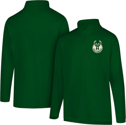Ultra Game NBA Official Men‚Äôs Quarter Zip Long Sleeve Pullover T-Shirt - Unisex Milwaukee Bucks|Milwaukee Bucks