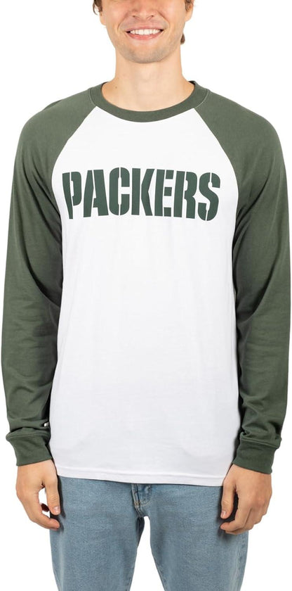 Ultra Game NFL Mens Super Soft Raglan Baseball Long Sleeve T-Shirt| Green Bay Packers - UltraGameShop