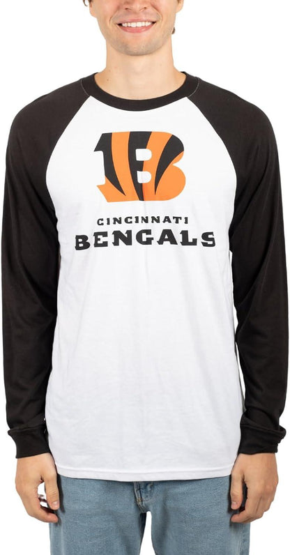 Ultra Game NFL Mens Super Soft Raglan Baseball Long Sleeve T-Shirt| Cincinnati Bengals - UltraGameShop