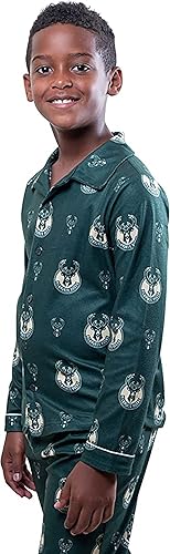 Ultra Game NBA Milwaukee Bucks Boys 2-Piece Loose-fit Button Down Pajamas Set|Milwaukee Bucks - UltraGameShop