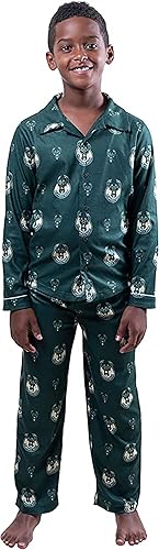 Ultra Game NBA Milwaukee Bucks Boys 2-Piece Loose-fit Button Down Pajamas Set|Milwaukee Bucks - UltraGameShop