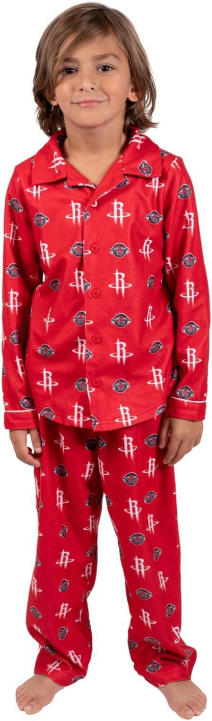 Ultra Game NBA Official Youth 2-Piece Super Soft Button Down Pajamas Set, Houston Rockets, Boys Sizes|Houston Rockets