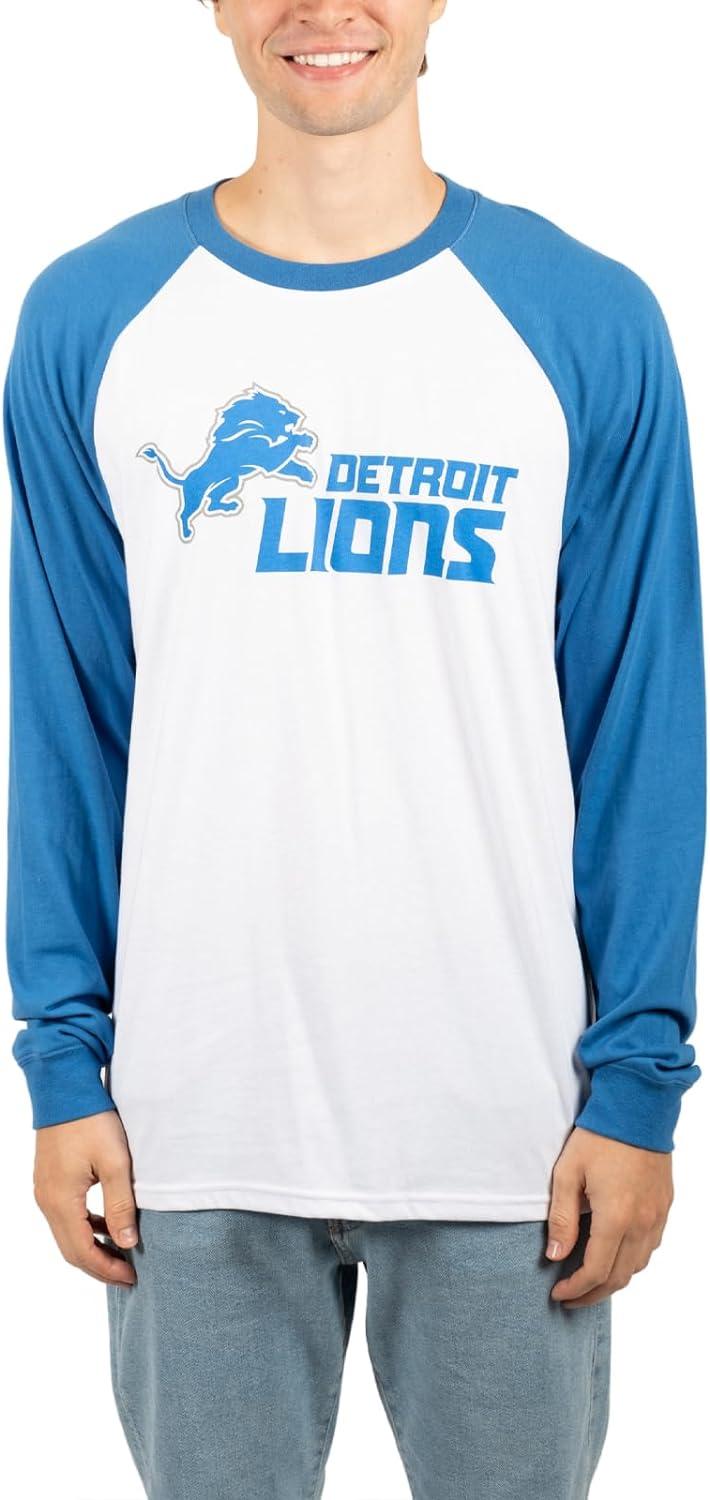 Ultra Game NFL Mens Super Soft Raglan Baseball Long Sleeve T-Shirt| Detroit Lions - UltraGameShop