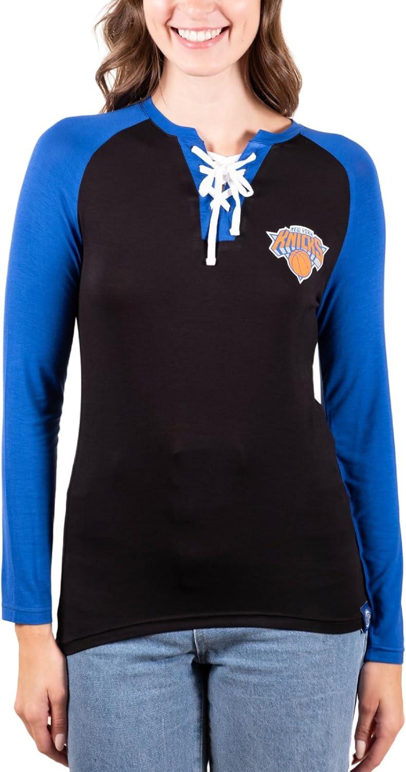 Ultra Game NBA New York Knicks Women's Super Soft Long Sleeve Lace-up Shirt|New York Knicks - UltraGameShop