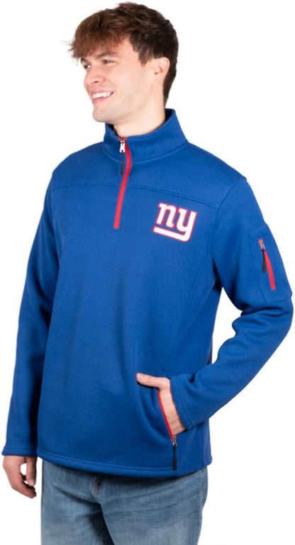 Ultra Game Men's Quarter-Zip Fleece Pullover Sweatshirt with Zipper Pockets New York Giants - UltraGameShop