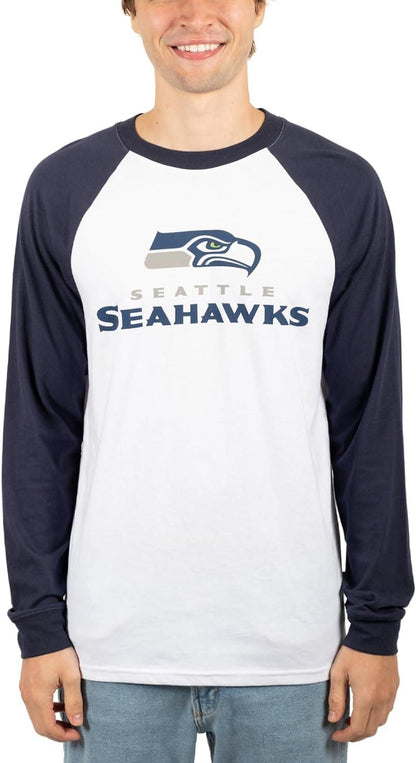 Ultra Game NFL Mens Super Soft Raglan Baseball Long Sleeve T-Shirt| Seattle Seahawks - UltraGameShop