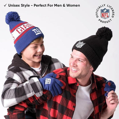 Ultra Game NFL Official Youth Super Soft Winter Beanie Knit Hat With Extra Warm Touch Screen Gloves, New York Giants, Team Color 2, 1SIZE|New York Giants