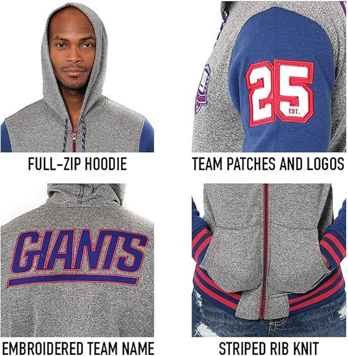 Ultra Game NFL Official Adults Super Soft Supreme Full Zip Varsity Hoodie Sweatshirt Jacket-Unisex, New York Giants, Heather Gray|New York Giants