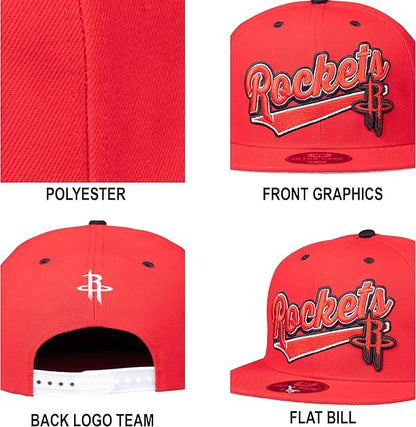 Ultra Game NBA Official Men’s Snap Back 3D Embroidered Team Logo Baseball Cap Hat - Unisex, Houston Rockets, Team Color, 1SIZE|Houston Rockets