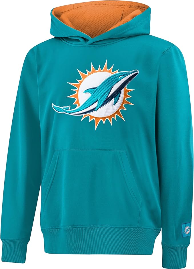 NFL Official Youth Super Soft Hoodie Sweatshirt Pullover - Warm Polyester Blend|Miami Dolphins